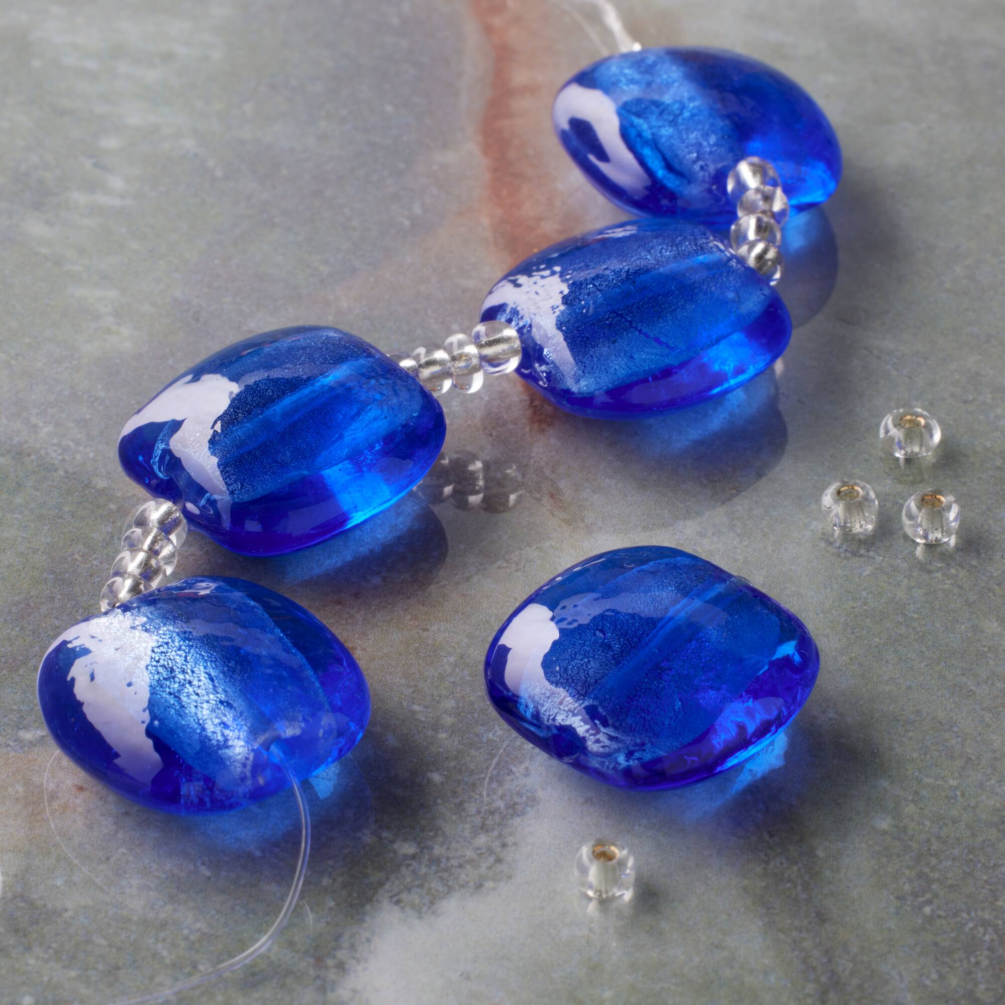 Blue Lampwork Glass Puffed Coin Beads by Bead Landing™
